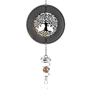 15cm stainless steel wind spinner with Tree of Life design and brown crystal sphere