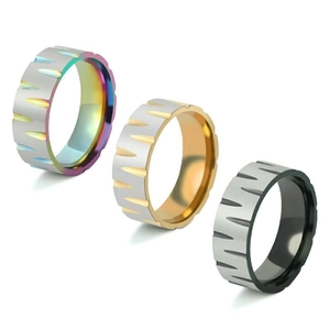 Titanium Steel Ring Brushed Geometric Gear Groove Niche Design Dual Tone Jewelry For Men Women
