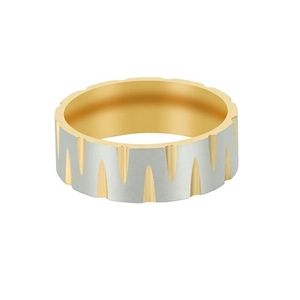 Two-tone stainless steel ring with brushed silver finish and polished gold inner band