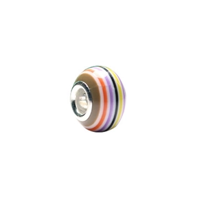 Close-up of multicolored striped resin beads with silver metal core for DIY jewelry