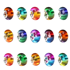 Gradient Large Hole Beads Resin Acrylic With Metal Inner Core DIY Jewelry Making Bracelet Necklace Findings Colorful Round