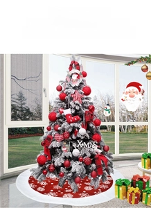 Detail of 100cm white snowflake Christmas tree skirt with festive hanging ornaments