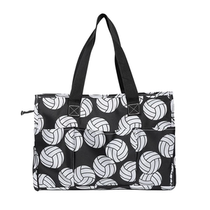 Grande borsa tote in tela con stampa pallavolo bianca e nera per viaggio e stoccaggio