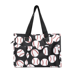 Grande borsa tote in tela con stampa baseball, tasche multiple e zip per i viaggi