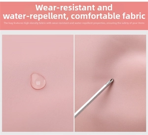 Detail of pink fabric showing water resistance and wear-resistant scratch durability