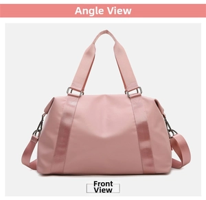 Front view of a pink waterproof gym bag with durable handles and adjustable straps