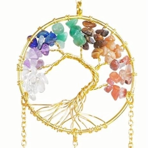 Golden Tree of Life suncatcher with colorful crystals for garden and home decoration