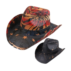 Classic woven cowboy hat featuring star patterns and wide brim in various colors