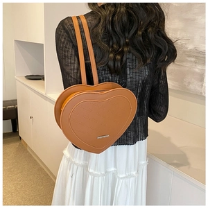 Brown heart-shaped PU leather backpack with embossed letter patterns for women