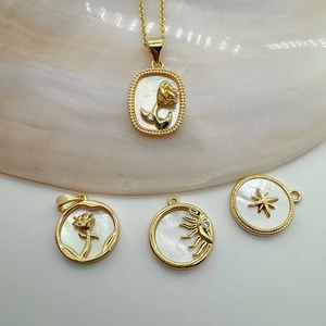 18K gold plated necklace pendants with natural shell rose and sunburst star motifs