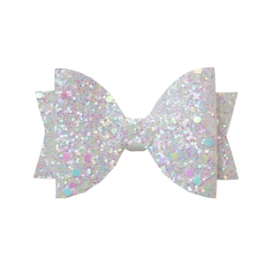Detailed view of 9cm white glitter bow with colorful sequins for DIY hair accessories