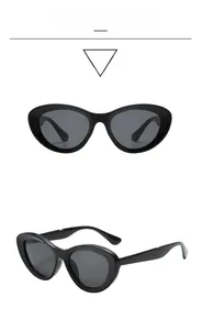 Front and side views of chunky black cat eye sunglasses with grey lenses