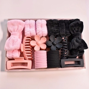 Soft Coral Fleece Face Wash Headband Wristband And Matte Hair Claw Clips Elastic Hair Ties For Women Skincare Makeup