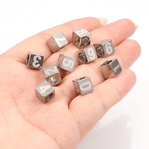 Stainless Steel Cube Number Beads Through Hole DIY Jewelry Making Bracelet Necklace Crafting Accessory Components