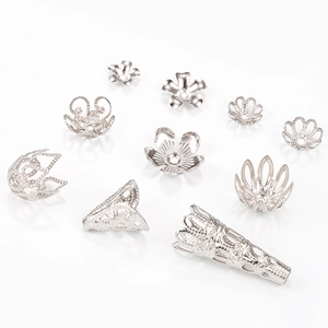 Silver stainless steel hollow flower bead caps and jewelry findings for DIY crafts