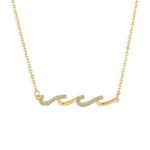 Minimalist s925 silver wave necklace in gold finish with light blue cubic zirconia