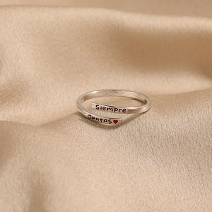 925 Sterling Silver Adjustable Ring Siempre Juntas Spanish Inscription Red Heart Minimalist Fashion Jewelry For Women