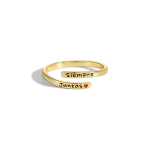 925 silver double layer ring with 'Siempre Juntas' engraving and small red heart