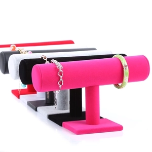 Velvet PU Leather Linen T-Bar Jewelry Display Stand Bracelet Bangle Watch Headband Organizer Desktop Holder Storage Showcase