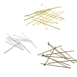 Flat head pins in gold, silver, and bronze finishes for DIY jewelry making