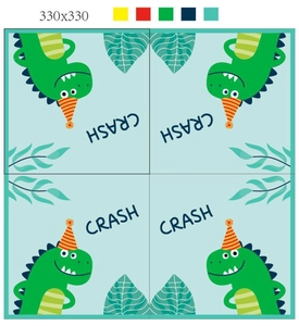 Close-up of dinosaur party napkins with cute cartoon prints and 33x33cm dimensions
