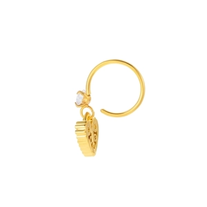 Gold-plated C-ring earring with a heart pendant and sparkling zircon stone inlay