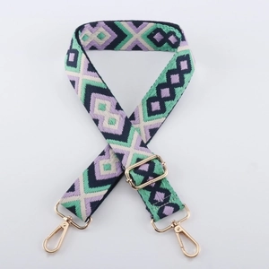 Close-up of geometric diamond weave pattern and gold metal hardware on bag strap