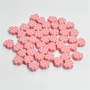 Pink and brown checkered heart beads for DIY jewelry and phone chain accessories