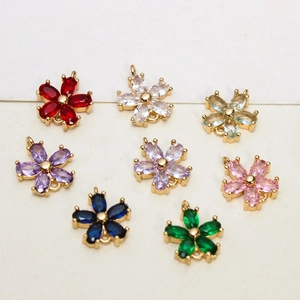 DIY flower pendants with copper-inlaid zircons in eight colors and gold finish