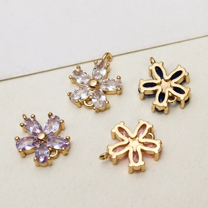 DIY five-petal flower pendants with gold-plated copper and multicolored zircon stones