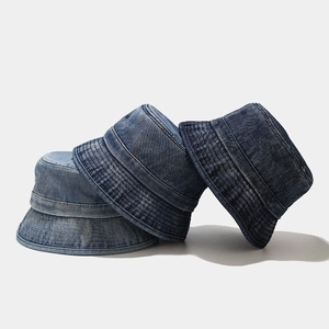 Vintage Japanese Washed Denim Bucket Hat For Women Harajuku Style Foldable Cotton Outdoor Sunshade Casual Blue Sun Hat