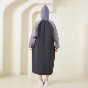 Thick EVA hooded raincoat with stylish color-block design in grey and purple for adults