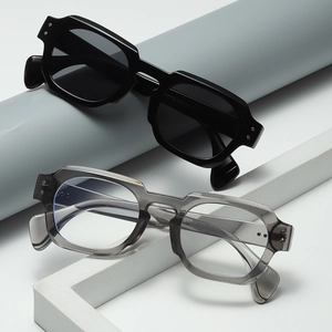 Lunettes de soleil ovales rétro à rivets et lunettes claires avec monture géométrique épaisse