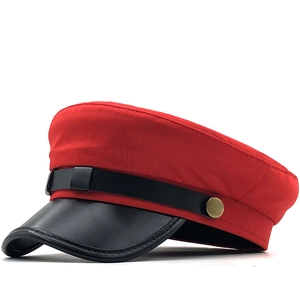 Vintage Fiddler Cap Sailor Hat Men Women PU Leather Brim Newsboy Cabbie Flat Top Captain Cap Retro Travel Accessory