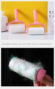 Detail of pink lint roller showing hair removal efficiency on fabrics and pet fur