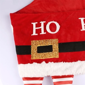 Christmas tree skirt with Santa Claus leg design and red white striped patterns