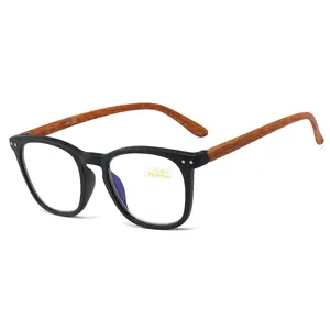 Classic black full-rim reading glasses with wood-texture spring hinges and +1.50 lenses