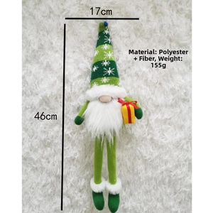Dettaglio di uno gnomo di Natale verde di 46 cm con barba bianca e cappello con fiocchi