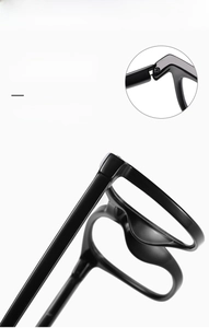 Detail of durable TR90 eyeglass frame showing the lightweight spring hinge construction