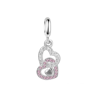 Double Heart Charms Alloy Rhinestone Pendants For DIY Bracelet Jewelry Making Sweet Style For Women