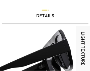 Close-up of wide temple hinge and light texture detail on black glossy sunglasses