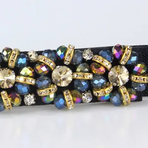 Elastic waist belt for dresses featuring luxury colorful crystals and rhinestones