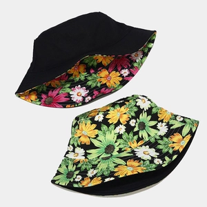 Chapeau bob réversible pour femme avec toile noire et motif floral de tournesol d'été