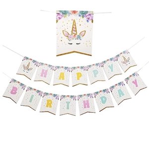 Happy Birthday Banner Unicorn Theme Glitter Gold Foil Cardstock Garland Party Decorations Kids Nursery Background