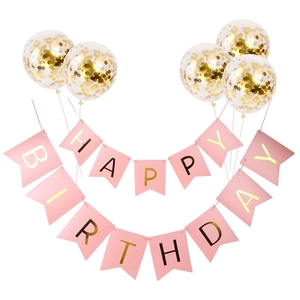 Happy Birthday Party Decoration Paper Bronzing Banner And Sequin Latex Balloons Kids Birthday Celebration Gold Glitter
