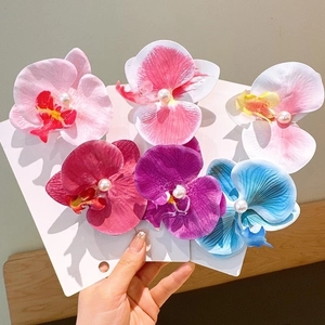 3D Phalaenopsis Orchid Hair Clip Fabric Floral Duckbill Fringe Side Hairpin With Faux Artificial Pearl For Women Sweet Photo Props