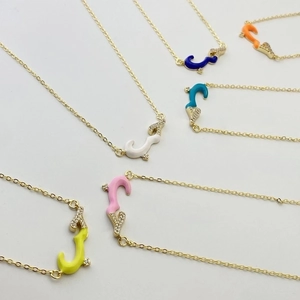 Arabic letter necklaces in colorful enamel and gold finish with micro-inlaid rhinestones