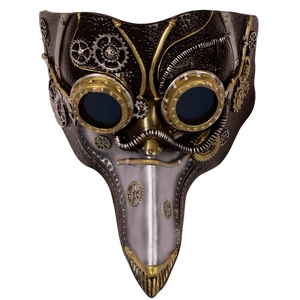 Steampunk plague doctor beak mask with metallic gears and goggles for Halloween cosplay
