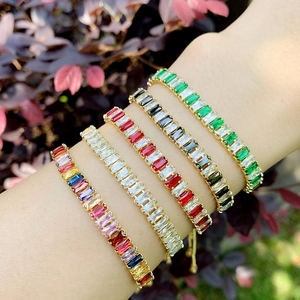 Adjustable 18K gold plated tennis bracelets with colorful zircons worn on wrist