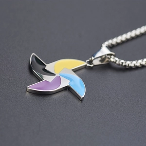 Hip hop titanium steel necklace featuring a colorful four-leaf windmill pendant for street style